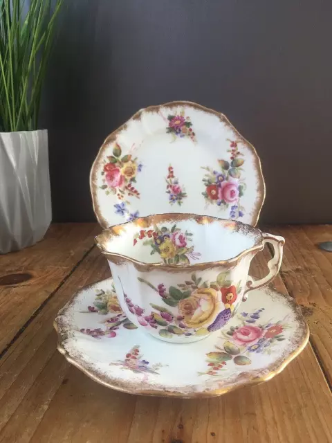 Antique Hammersley Dresden Sprays Floral Cabinet Tea Trio Cup Saucer Side Plate