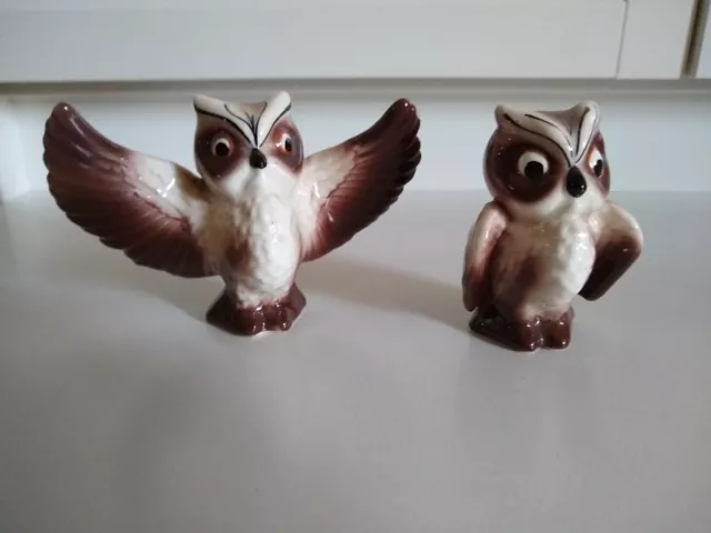 Vintage Ceramic Owl Salt & Pepper Shakers Spread Wings Cute Japan MCM