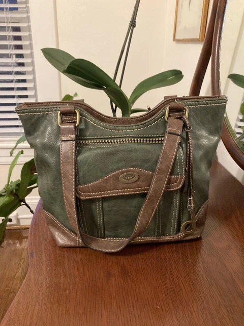 Forest Green and Mahogany Faux Leather Born Concept BOC Purse Handbag Medium VG