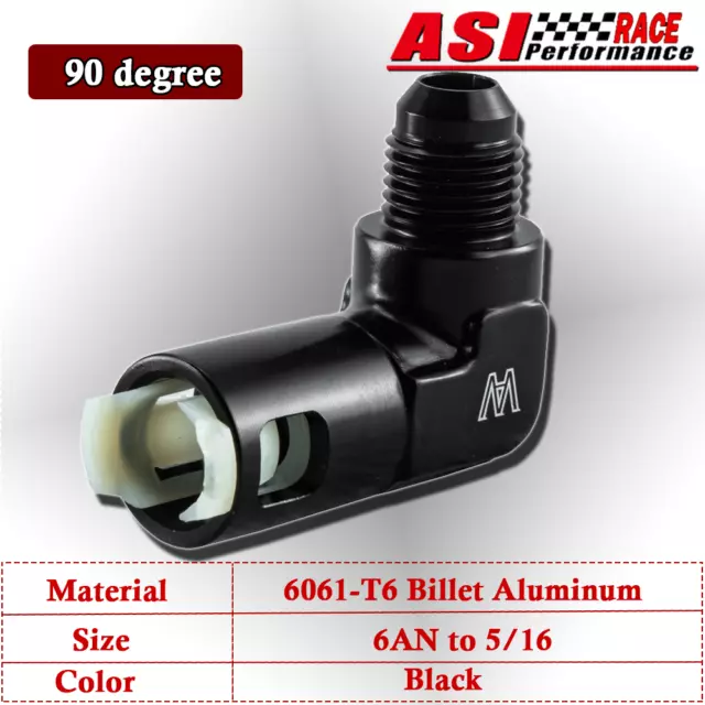 6AN 90° Fuel Adapter Fitting to 5/16 GM Quick Connect Clip Female BLACK AU STOCK