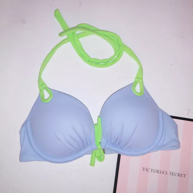 Victoria Secret Swim Bikini Top 34B Gorgeous Push Up Blue Padded Underwire