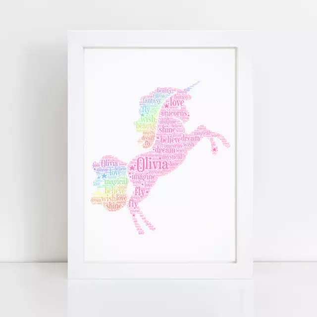 Personalised Pink Unicorn Framed Print Gift Wall Art Present Birthday Gifts