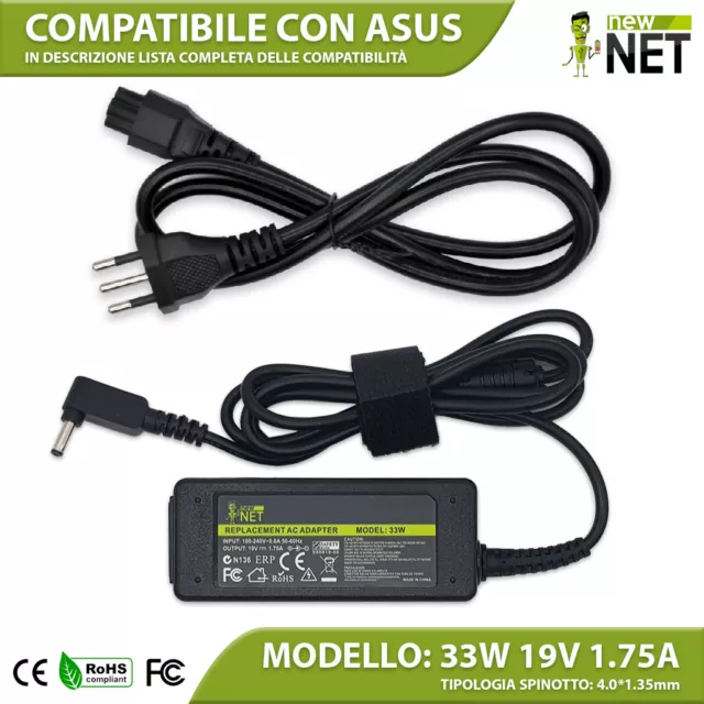 19V 1,75A 33W Alimentatore Caricabatteria Caricatore per Asus F553M X541N E402S