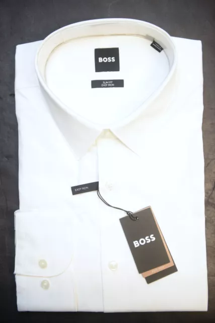 Hugo Boss Mens Hank Kent Easy Iron Slim Solid White Cotton Dress Shirt 41 16