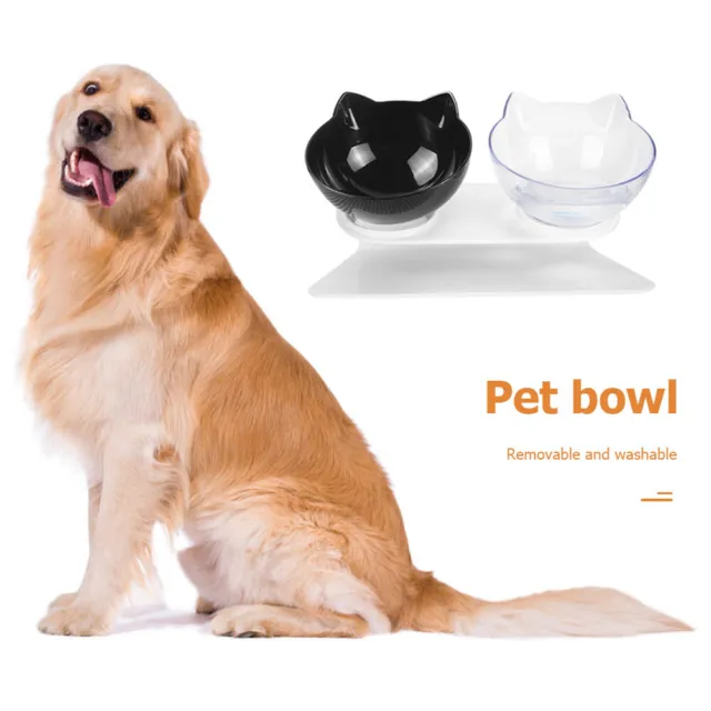 Double Bowls Detachable Tilt Cat Ears Pet Bowl Non-slip Cat Dog Feeder (A) FR 2