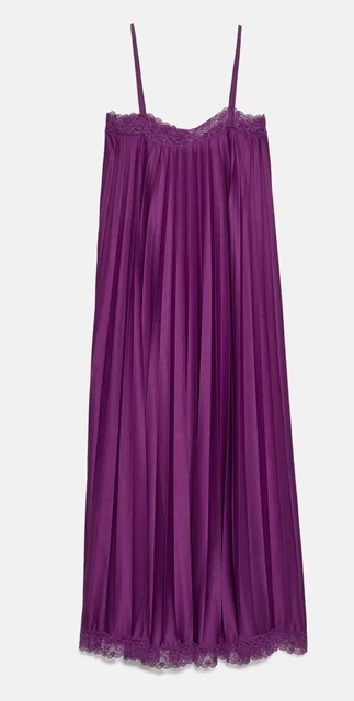 NEW PURPLE LACE Trim ZARA Voluminous Strappy Flowing Pleated Maxi Dress M  12 21.49 - PicClick UK