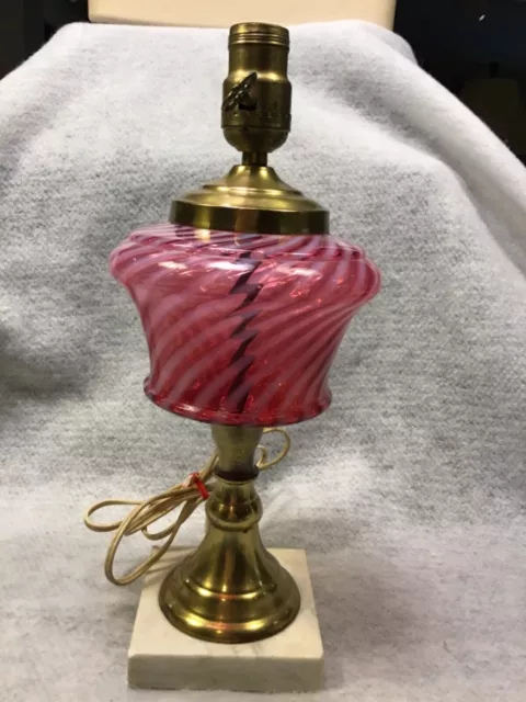 LG Wright / Fenton Glass  OPALESCENT CRANBERRY SWIRL Font Lamp Marble base