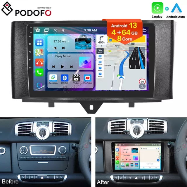 9" Carplay For Smart Fortwo 451 2010-2015 Car Stereo Radio GPS Android 13 4+64GB