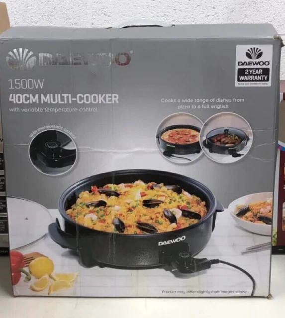 Large Multi Cooker Paella Pizza Electric Frying Pan Glass Lid 1500W  34x36x7cm