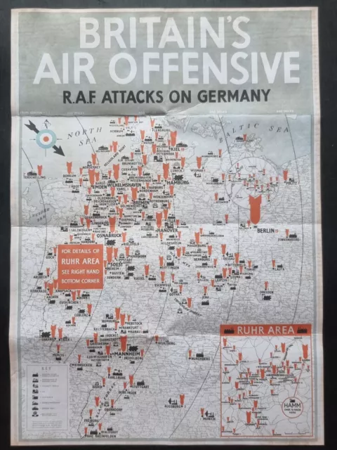 1941 Ww2 Uk Britain Air Offensive Normandy Map D-Day Raf Propaganda Poster 814