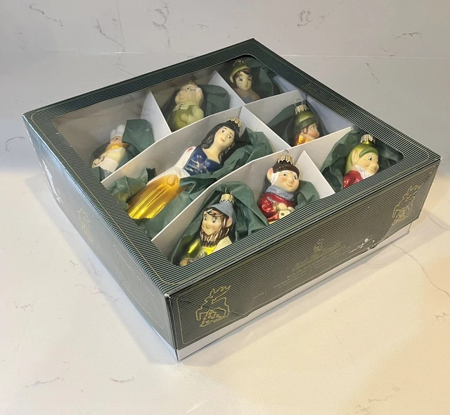 RARE KREBS GLAS Lauscha SNOW WHITE 7 DWARFS Christmas Ornaments Germany