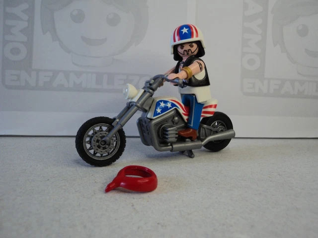 Lot PLAYMOBIL Vintage 3208 - Motos Vert Rouge Bleu Avec Casques - 1976 - Boîte
