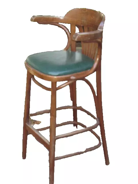 ThONET - ANCIEN TABOURET DE BAR COMPTOIRE ASSICE CUIRE 50s