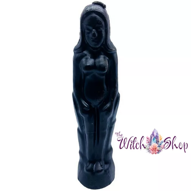 Female Figure Candle ~ Solid Black Wax 7" Tall ~ Witchcraft Supplies