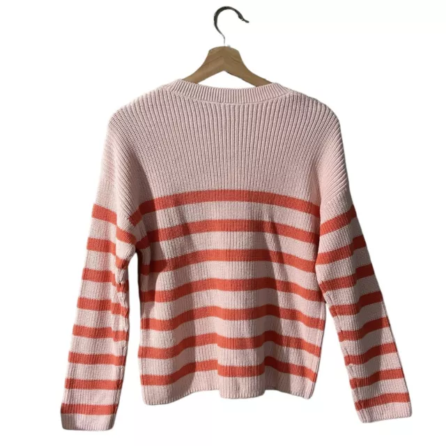 GAP Textured Crew Sweater Size Medium Novelty Pink Stripe Pullover 766530 2