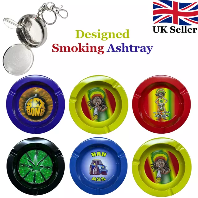 Smoke Arsenal Round Ashtray Cigarette Metal Novelty Set Retro Funky Designs