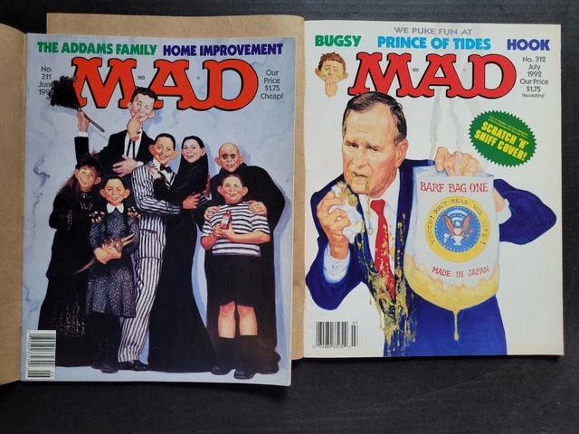Mad Magazine ~ Lot 2 Issues ~# 311 Addams Family + # 312 George Bush ~ W/Mailer!