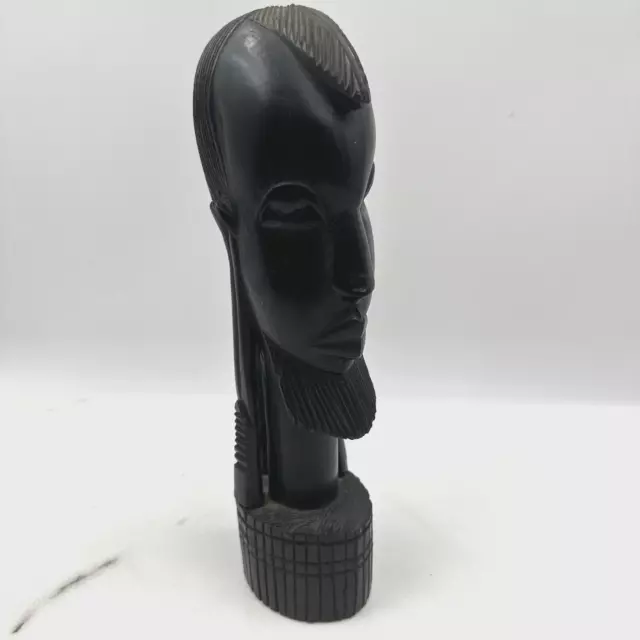 Vintage African Ebony Bust Hand Carved Wood Sculpture Tribal Male Head 9 1/2"