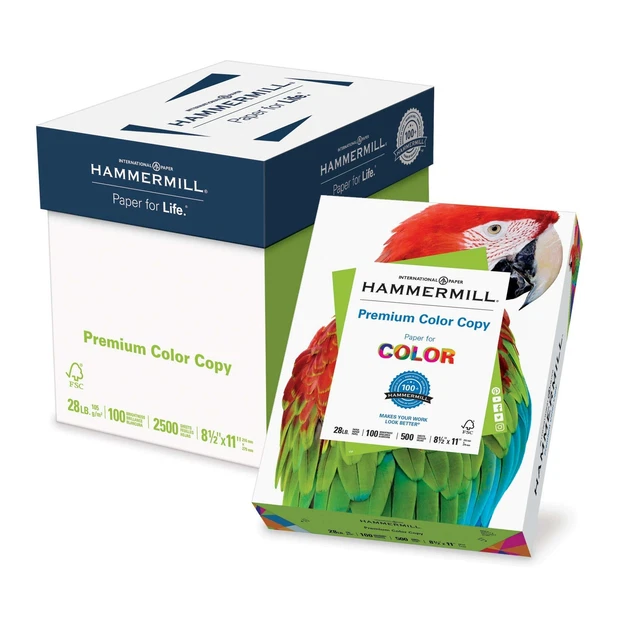HAMMERMILL PAPER PREMIUM Color Copy Paper 8.5x11 Letter Size 28lb 2,500