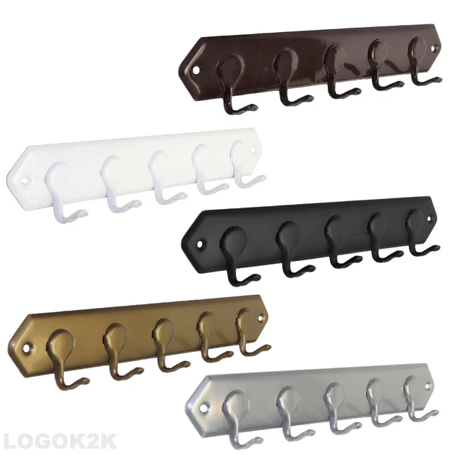 5 Hooks Coat Rack Key Hanger Wall Mounted Heavy Duty Metal Coat Hook Rail Black