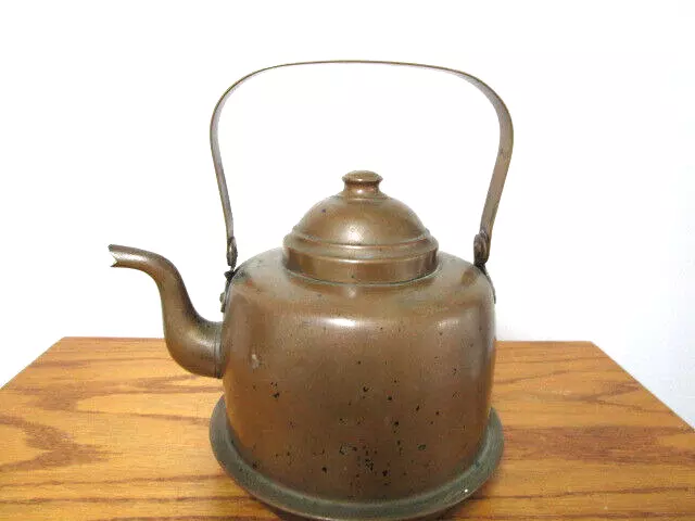 Vintage Copper Tea Pot Coffee Kettle With Lid Camping, Wood Stove Insert Bottom