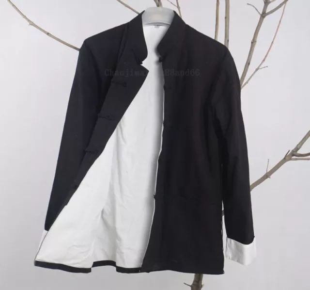 Giacca Uomo Tai Chi Arti Marziali Bruce Lee Kung Fu Camicia Top Cotone Nero
