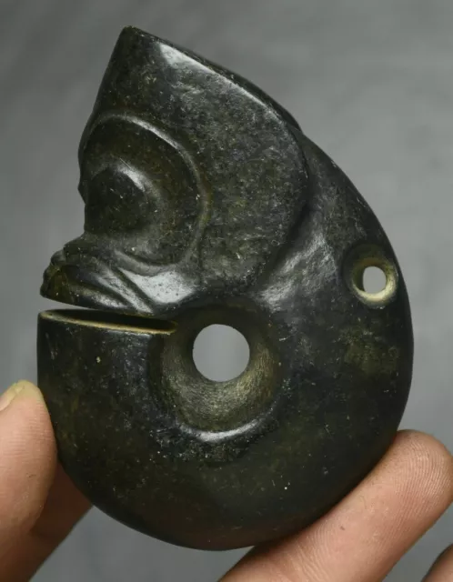 7CM China Hongshan Culture Old Jade Fengshui Yu Pig Dragon Hook Amulet Pendant