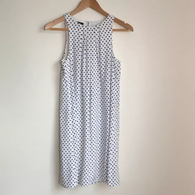 ALFANI Polka Dots Sleeveless Shift Dress Pleated Womens Size 4 Lined White Black