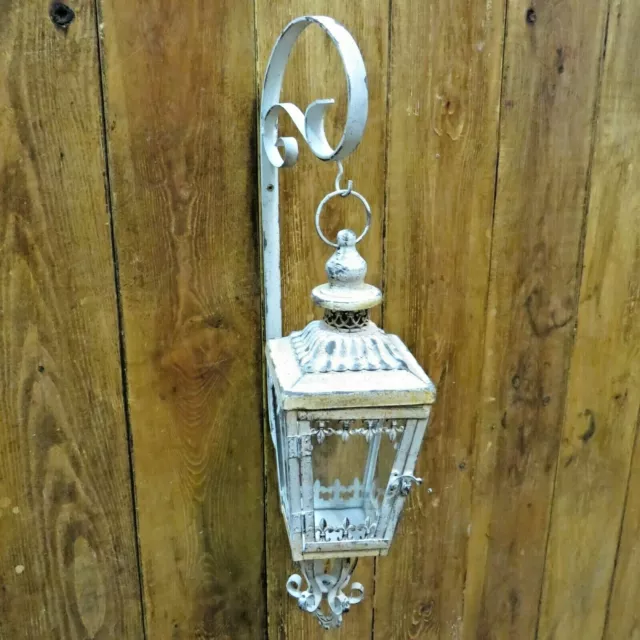 Large White French Style Hanging Candle Lantern With Bracket Vintage Look Lamp 2