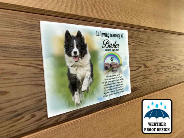 Pet dog memorial plaque, Graveside photo plaque, Personalised dog photo plaque.