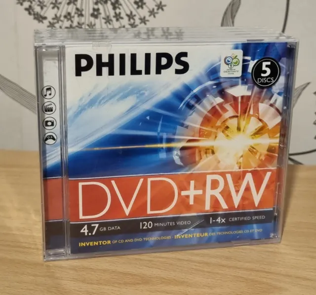 Philips DVD+RW (4,7 GB, 120 min, 1-4X) dischi multimediali vuoti (X5)