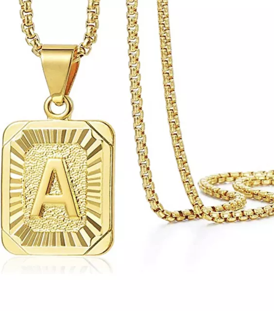 18K Gold Plated Initial Letter Pendant Necklace A-Z for Mens Womens Chain