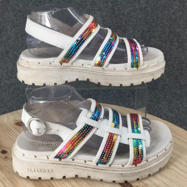 Skechers Sandals Womens 8 Jammers Sequinned Platform Fisherman 163170 White