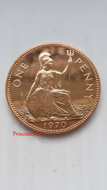 Gb Royal Mint 1970*Unc*Last Issued Elizabeth Ii Proof One Penny 1D Coin