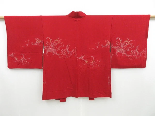 3228T13z440 Vintage Japanese Kimono Silk HAORI  Dark red