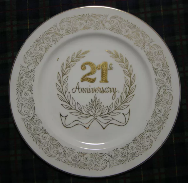 Norcrest Fine China AN-21 21st Anniversary Dinner Plate Gold on White