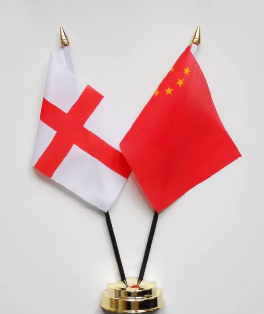 England & China Double Friendship Table Flag Set