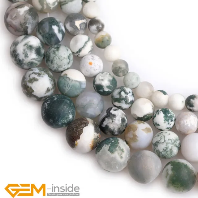 Natural Stone Green Tree Agate Frosted Matt Round Beads for Jewelry Making 15"