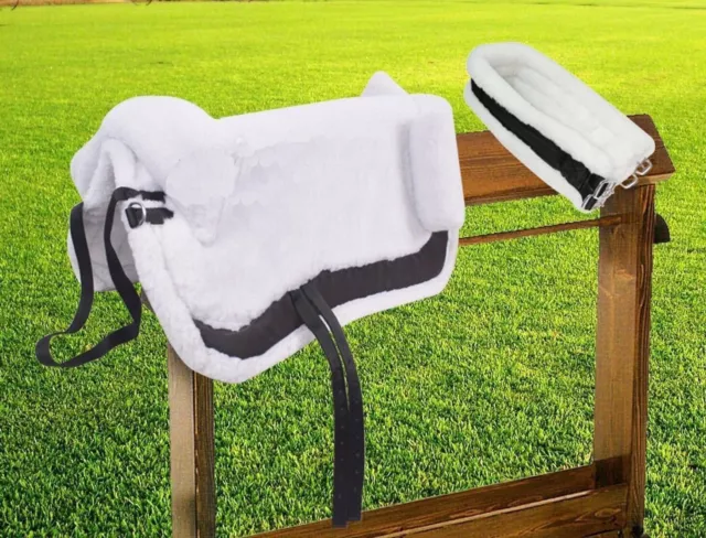 White Saddle Fur Bareback Pad Riding Cushion with Stirrups: Comfortable