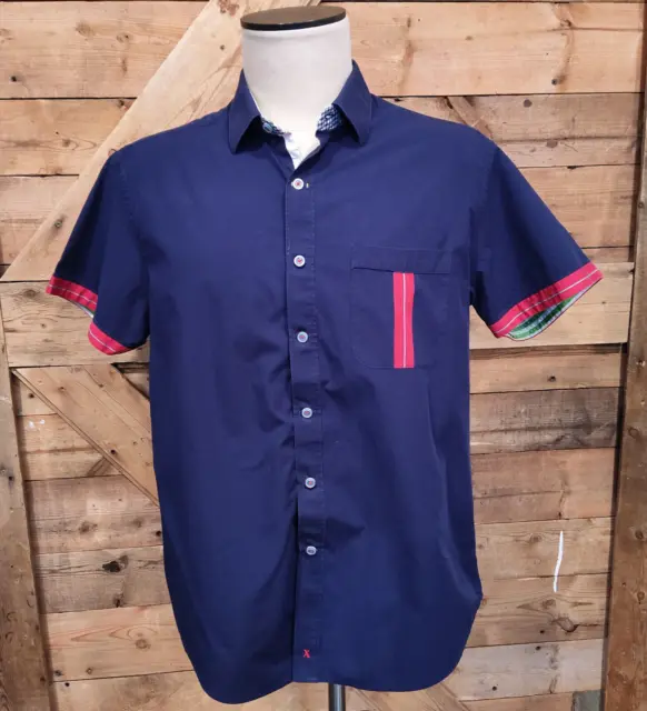 ROBERT GRAHAM X Blue & Red Short Sleeve Shirt XL Tailored Slim 45" Chest
