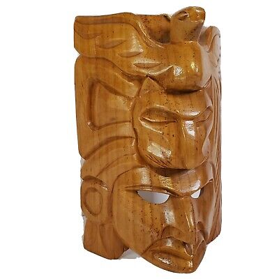 South American Tribal Head Wood Hand Carved Wall Hanging Art Native Decorative