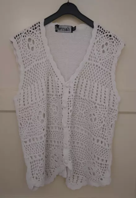 VINTAGE CREAM COTTON BLEND KNITTED & CROCHETED WAISTCOAT by HANNAH FREE SIZE