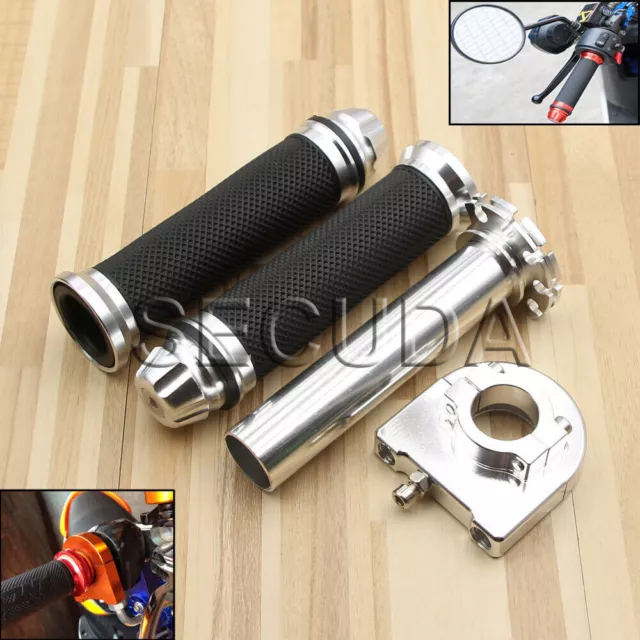 Silver 7/8''Motorcycle Bike Handlebar Hand Grip Throttle Twist Tube CNC Aluminum