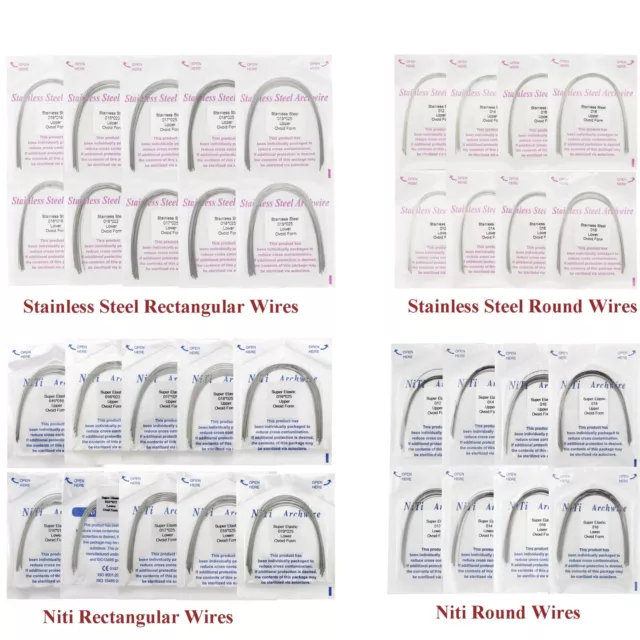 Dental Orthodontic NiTi Arch Wires Stainless Steel Round Rectangular Ovoid Form