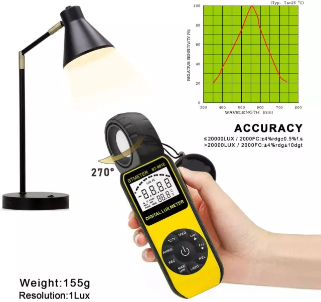 Luxmeter Lichtmessgerät Lichtmesser Lux Messgerät Beleuchtungsmessgerät 300000Lx 2