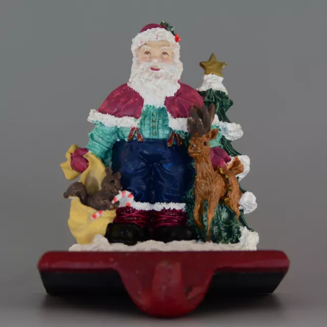Cast Iron & Resin Stocking Holder Santa, squirrel & reindeer Trim A Home vintage