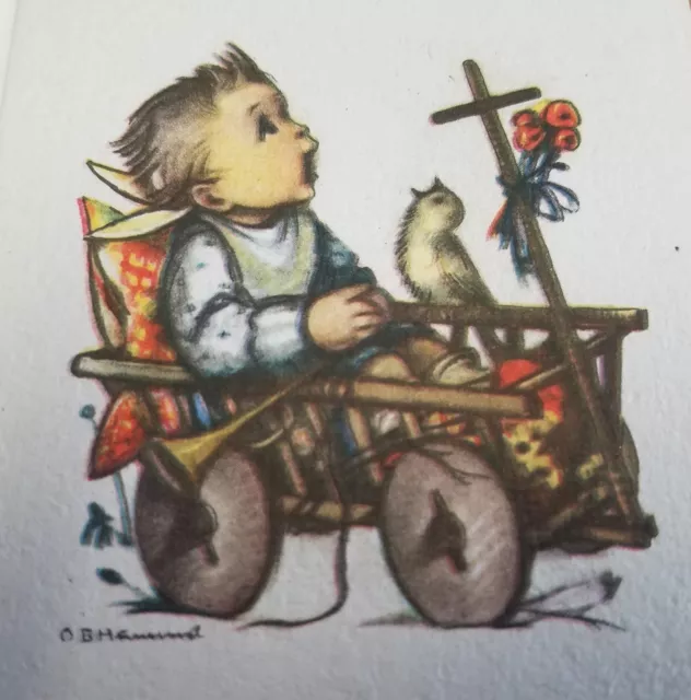 1941 Hummel Greeting Card Boy in Wagon Singing Bird Unused ARS SACRA H6460
