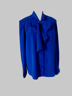 CHEMISIER CHEMISE A LAVALLIERE DEVERNOIS bleu cobalt T48 VINTAGE 80 blouse XXL