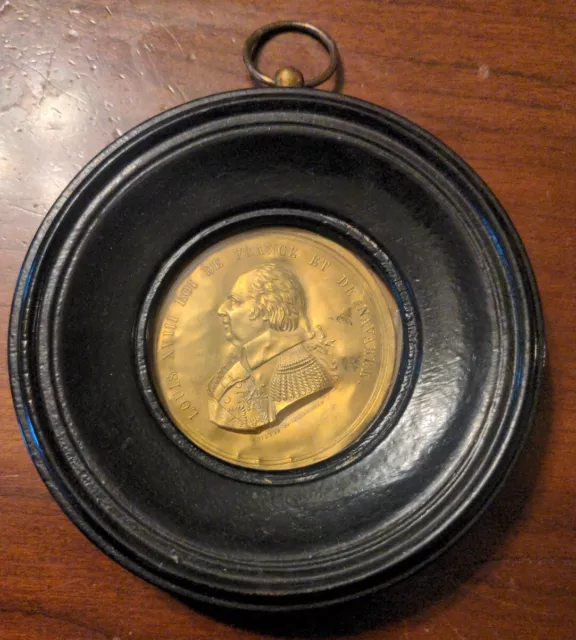 Boileau Louis XVIII Medallion King of France Antique Portrait Bust Brass