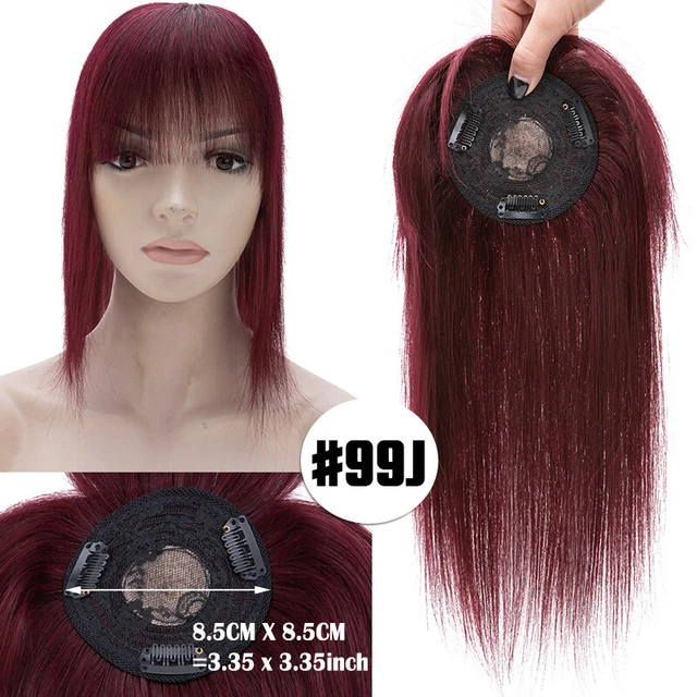 8.5x8.5cm Human Hair Topper with Bangs Clip In Mono Women Wiglets #99J Wine Red